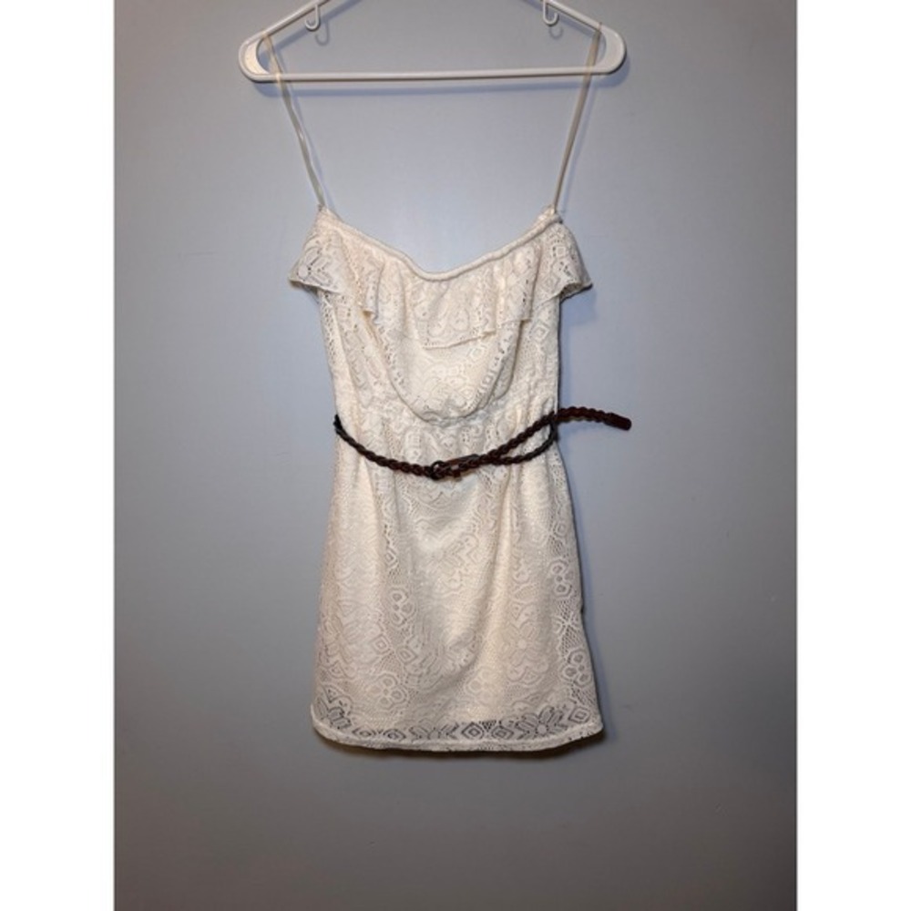 No Boundaries Women's Ivory Cream Lace Strapless Ruffle Mini Dress Medium‎ (7-9)